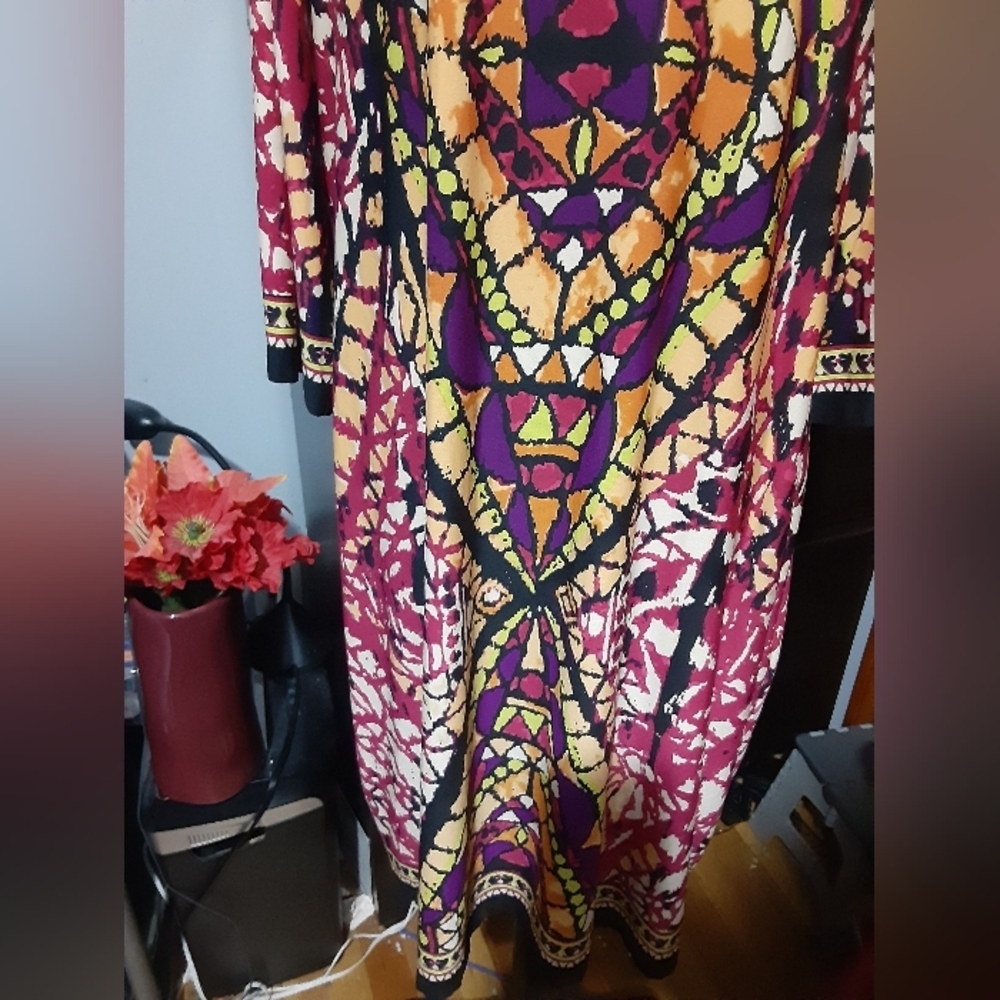 Eci Women's Plus Size Multicolor Sycadelic Long Sleeve Dress Boho Size 16W - Picture 3 of 8